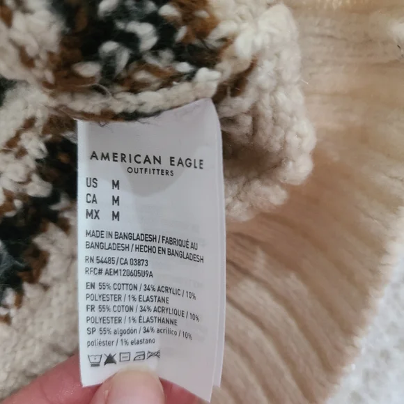 American Eagle Knit Hooded Pullover Deer Sweater Cream Mens Medium Winter FallE - Picture 6 of 9